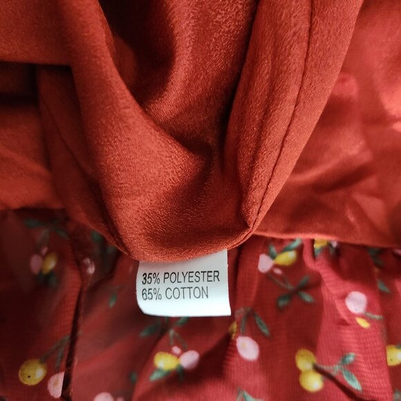 Grace & Chili Dress Red Floral Wrap Ruffle Fairy Floralcore  Cherry Peach - Picture 11 of 12